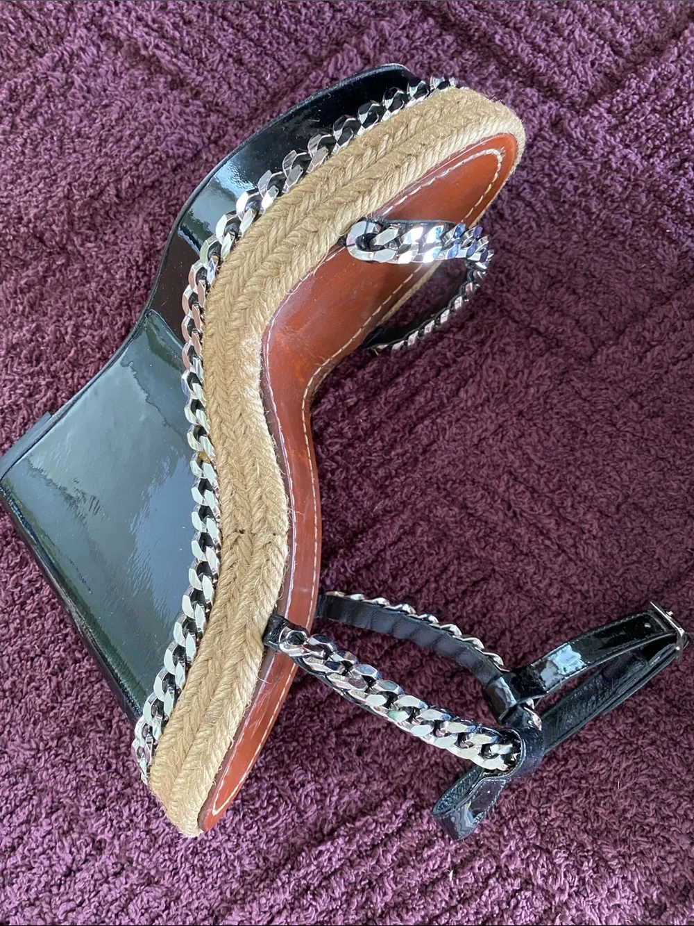 Christian Louboutin Black Patent Leather Espadrille Wedge Sandals